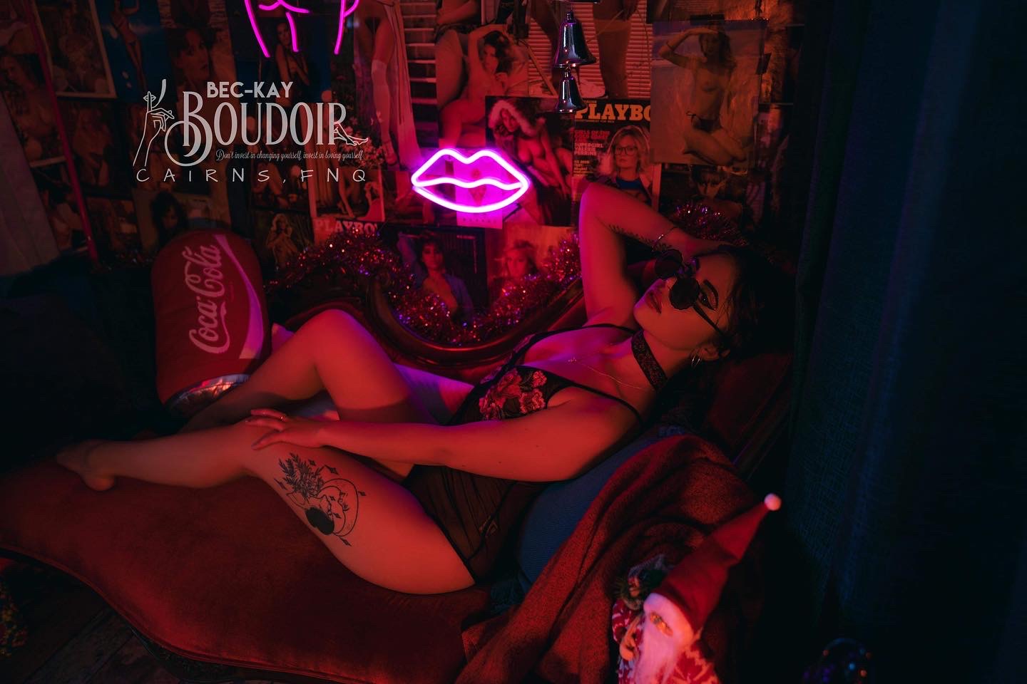 Boudoir portrait with neon lighting